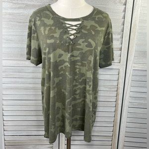 MODERN LUX Laced Bust Tee Shirt Green Camo-XXL